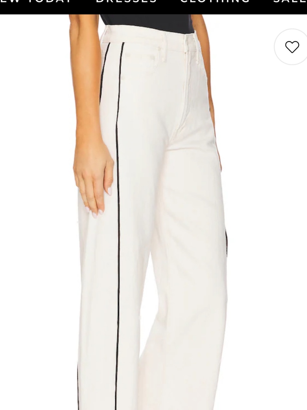 MOTHER Cream Wide-Leg Pants with Black Side Piping